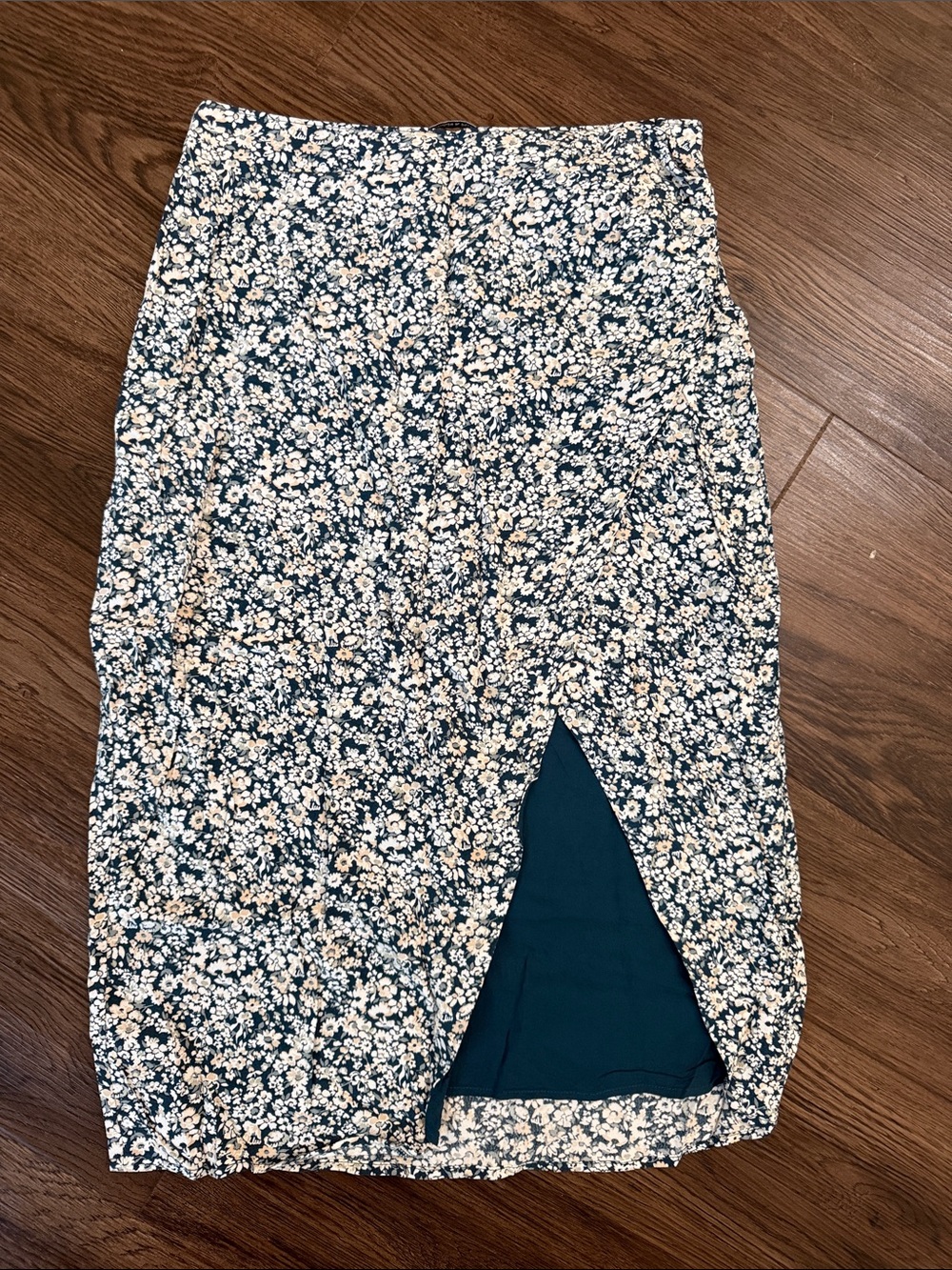 Abercrombie & Fitch Navy Floral Midi Skirt with Front Slit